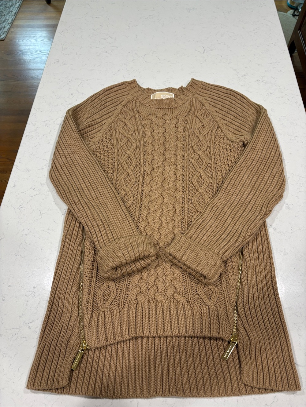 MICHAEL Michael Kors Camel Cable Knit Crewneck Sweater